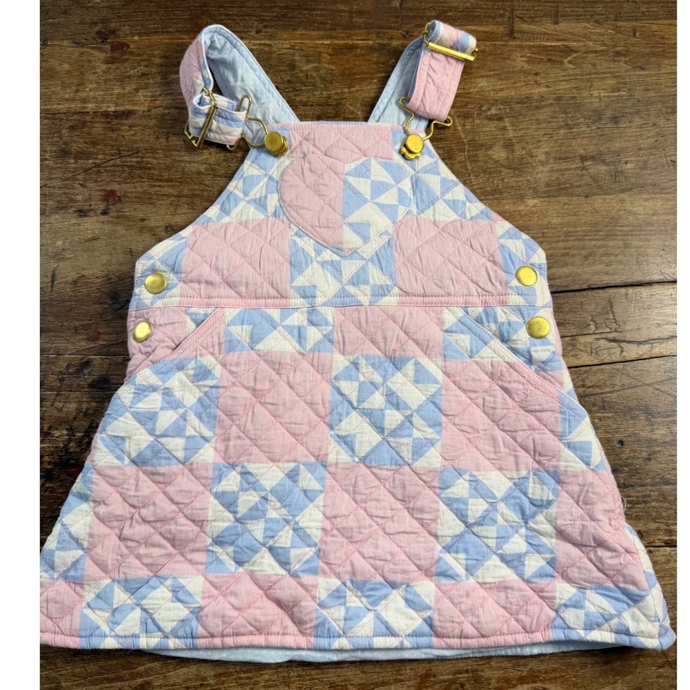 The Beaufort Bonnet Company Pink Blue Quilted Patchwork Jumper Dress 2T Girls